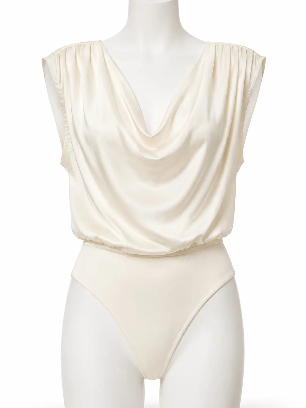 Cider Cream Satin Drape V-Neck Bandeau Bodysuit